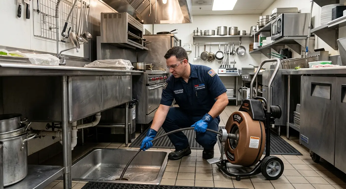 Commercial drain cleaning service in a restaurant kitchen in Smithville