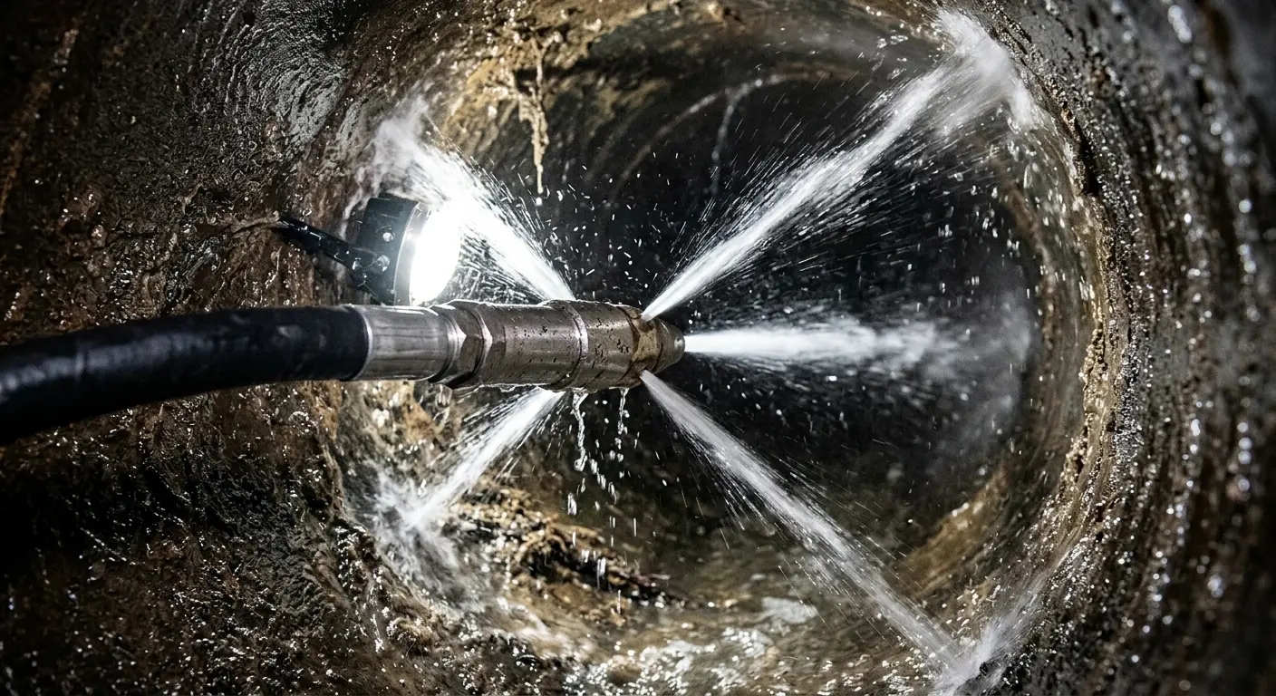 High-pressure hydro jetting nozzle cleaning sewer pipe for Storm Drain Cleaning in Smithville